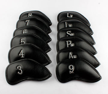Black Leather Golf Iron Head Covers Set